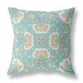 Palacedesigns 20 in. Mint White Floral Indoor & Outdoor Zip Throw Pillow Green & Off-White PA3100676